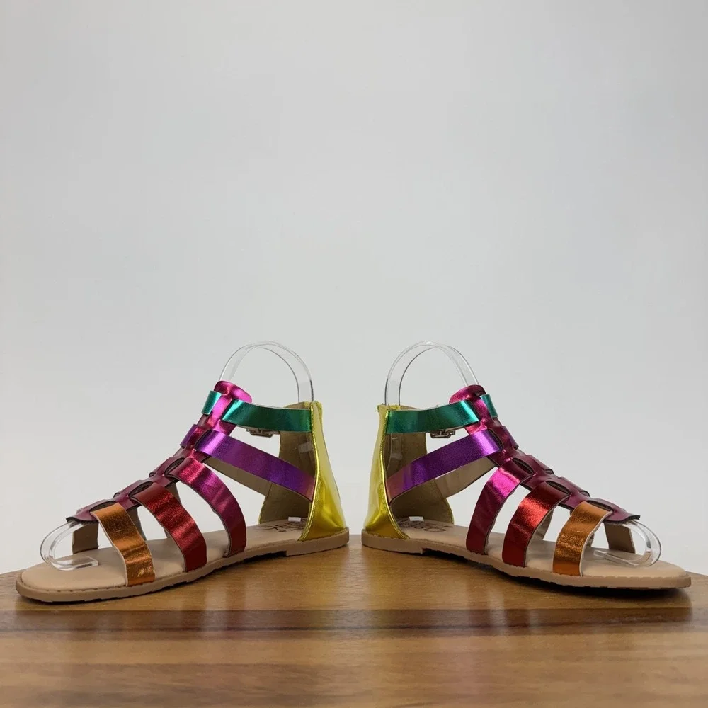 New Big Kids Olivia Miller Girl Rainbow Metallic Zipper Sandals Gladiator Size 3